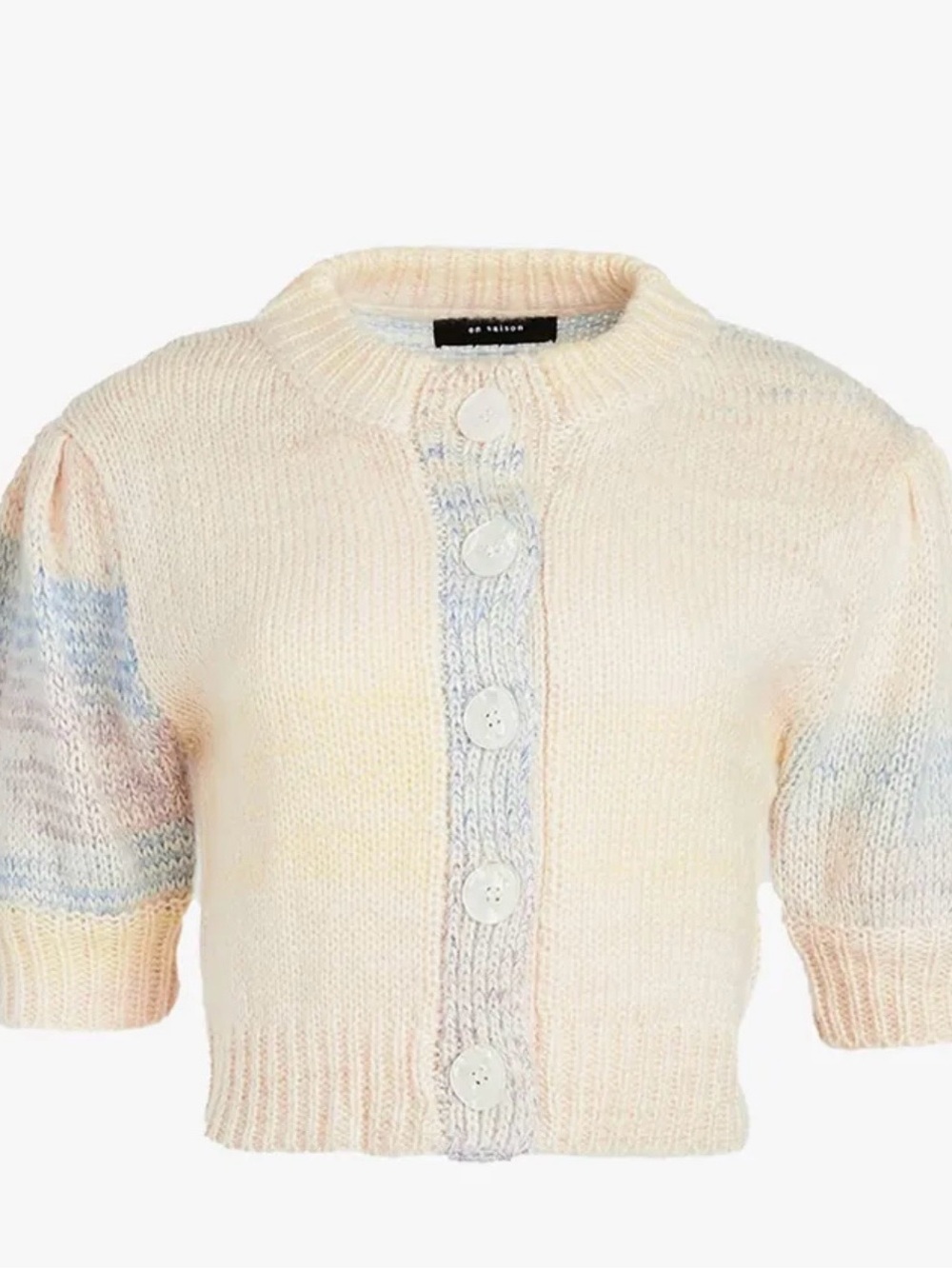 En Saison New Cream Knit Cardigan with Subtle Pastel Stripes